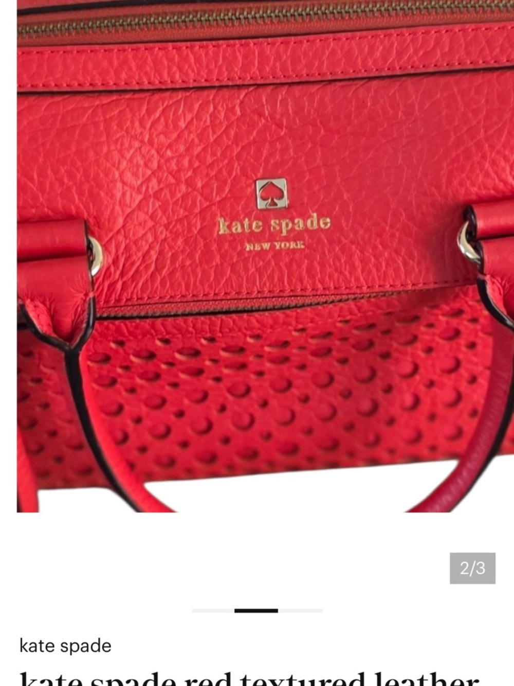 kate spade red-orange pebbled leather satchel with gold logo